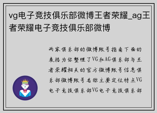 vg电子竞技俱乐部微博王者荣耀_ag王者荣耀电子竞技俱乐部微博